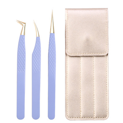 Set de pensete pentru extensie de gene de 3 buc, cu sac, din oțel inoxidabil, cu volum 3D precis, pentru gene, pensete pentru sprâncene, instrumente de machiaj, accesorii