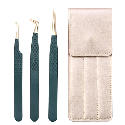 Set de pensete pentru extensie de gene de 3 buc, cu sac, din oțel inoxidabil, cu volum 3D precis, pentru gene, pensete pentru sprâncene, instrumente de machiaj, accesorii