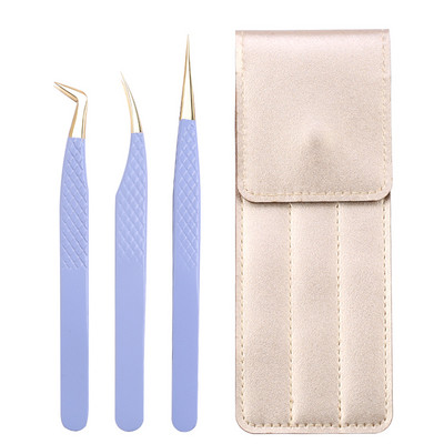 Set de pensete pentru extensie de gene de 3 buc, cu sac, din oțel inoxidabil, cu volum 3D precis, pentru gene, pensete pentru sprâncene, instrumente de machiaj, accesorii