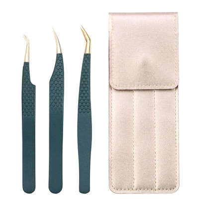 Set de pensete pentru extensie de gene de 3 buc, cu sac, din oțel inoxidabil, cu volum 3D precis, pentru gene, pensete pentru sprâncene, instrumente de machiaj, accesorii