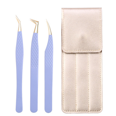 Set de pensete pentru extensie de gene de 3 buc, cu sac, din oțel inoxidabil, cu volum 3D precis, pentru gene, pensete pentru sprâncene, instrumente de machiaj, accesorii