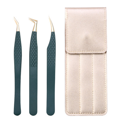 Set de pensete pentru extensie de gene de 3 buc, cu sac, din oțel inoxidabil, cu volum 3D precis, pentru gene, pensete pentru sprâncene, instrumente de machiaj, accesorii