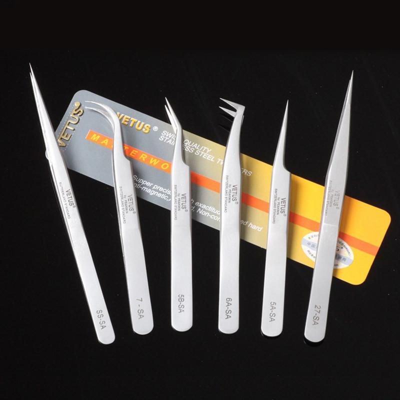 Pensete pentru gene din seria Vetus SA Pensete pentru gene false din oțel inoxidabil pentru extensia genelor Instrumente profesionale de machiaj Pincet