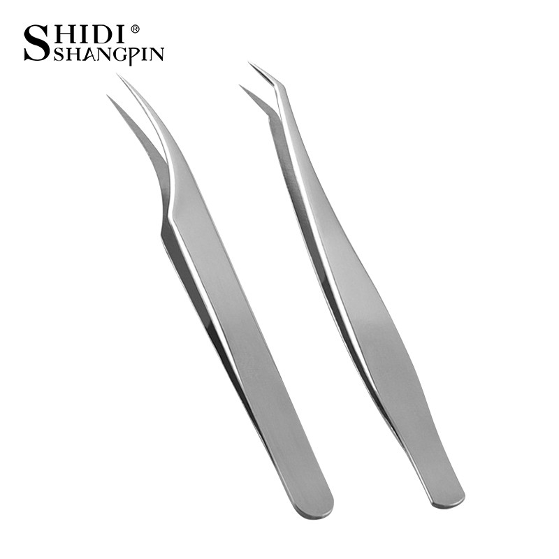 Priskiepyti individualūs blakstienų pincetai blakstienų priauginimui, lenktas tiesus pincetas profesionaliam blakstienų priauginimui