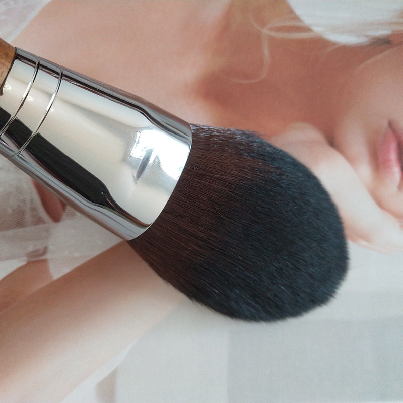 1 buc Perie Kabuki de lux, rotundă, mâner din lemn, în formă de cupolă, perie pentru pudră densă, perie de machiaj pentru fard de obraz, pudră de precizie, conică