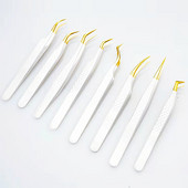 Profesionalus blakstienų priauginimo pincetas, baltas, skirtas rusiškam 3D 6D apimties netikrų blakstienų priauginimui, nagų dailės klipai, makiažo priemonė