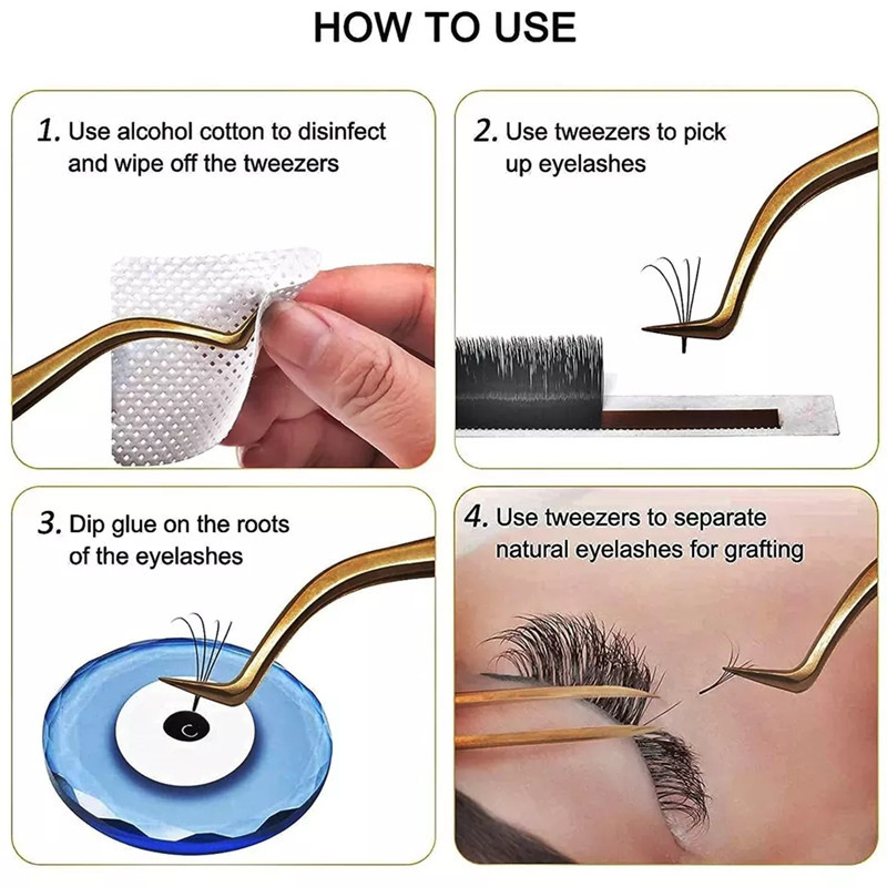 Profesionalus blakstienų priauginimo pincetas, baltas, skirtas rusiškam 3D 6D apimties netikrų blakstienų priauginimui, nagų dailės klipai, makiažo priemonė
