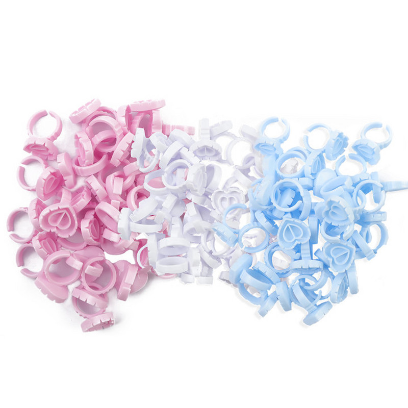 100 buc Inele de extensie pentru gene de unică folosință Lipici pentru gene Suport pentru pahare pentru degete Ușor de făcut Ventilatoare de volum Instrumente de machiaj