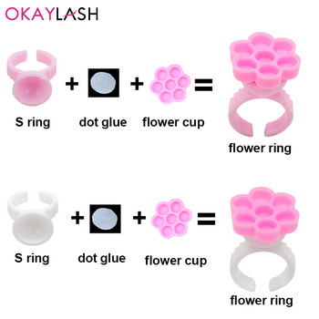 Χονδρική DIY Επέκταση βλεφαρίδων Fans Blossom Glue Cup Holder Ring Flower Shape Nailart Pigment Tray for Grafting Eye Lashes