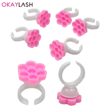 Χονδρική DIY Επέκταση βλεφαρίδων Fans Blossom Glue Cup Holder Ring Flower Shape Nailart Pigment Tray for Grafting Eye Lashes