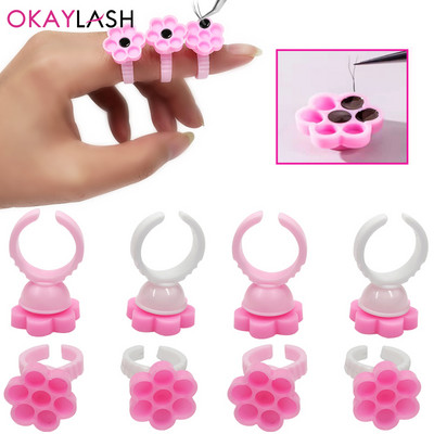 Didmeninė prekyba „pasidaryk pats“ blakstienų priauginimo ventiliatoriai „Blossom Glue“ puodelio laikiklis žiedas, gėlės formos „Nailart“ pigmento padėklas, skirtas blakstienoms priauginti