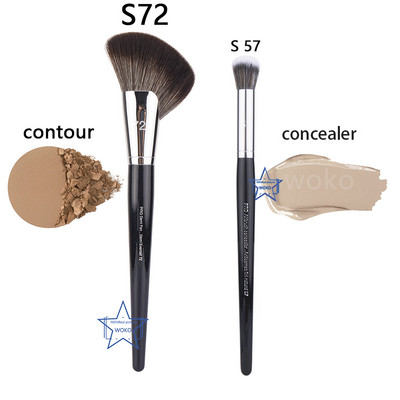 S72 Sickle Contour perie de machiaj ventilator cu peri moi, fără sudură, pudră de fixare, perie de machiaj pentru sculptarea conturului, cu carcasă