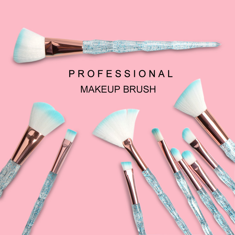 Dighealth 10 бр. Професионален диамантен комплект четки за грим Четка за основа пудра Сенки за очи Руж Комплект четки за козметика за грим