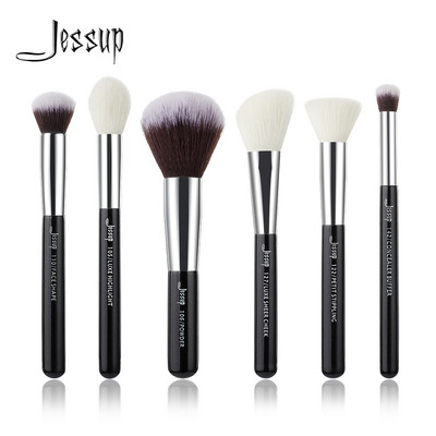 Jessup Black/Silver Professional Makeup Brushes Set Make up Brush Tools Kit Buffer Paint Cheek Highlight естествено-синтетичен косъм