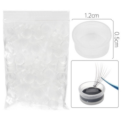 100 de bucăți cupe cu adeziv pentru extensie de gene, consumabile pentru extensie de gene, accesorii pentru gene, rotund, de unică folosință, suport pentru lipici pentru gene
