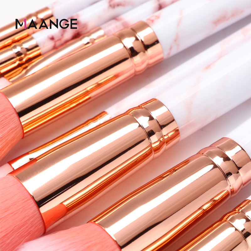 MAANGE Pro 10 бр. Професионална четка за грим Комплект инструменти Пудра Основа Сенки за очи Устни Очна линия Руж Мрамор Четки за грим за лице