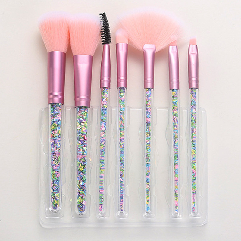 Set de pensule de machiaj 7 bucăți Diamond Candy Love Glitter Maner Crystal Foundation Blush Pudră de față Fard de ochi Pensule Pincel Maquiagem