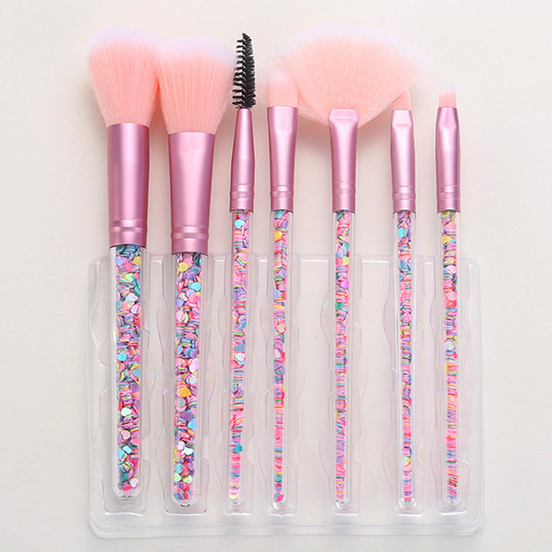 Set de pensule de machiaj 7 bucăți Diamond Candy Love Glitter Maner Crystal Foundation Blush Pudră de față Fard de ochi Pensule Pincel Maquiagem