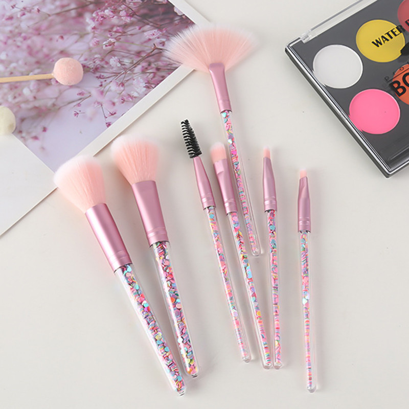 Set de pensule de machiaj 7 bucăți Diamond Candy Love Glitter Maner Crystal Foundation Blush Pudră de față Fard de ochi Pensule Pincel Maquiagem