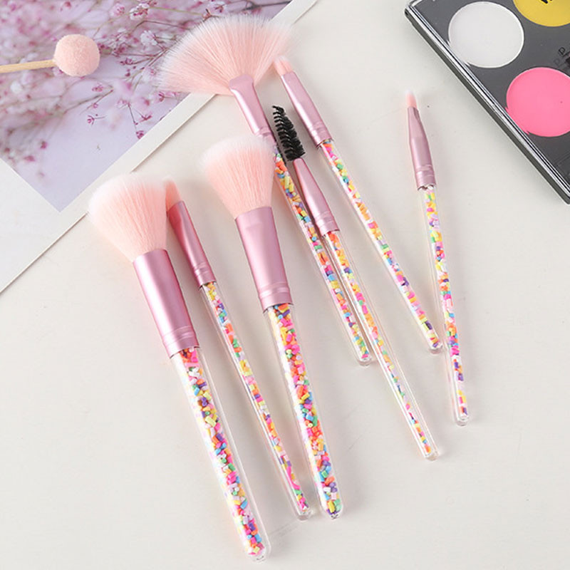 Set de pensule de machiaj 7 bucăți Diamond Candy Love Glitter Maner Crystal Foundation Blush Pudră de față Fard de ochi Pensule Pincel Maquiagem