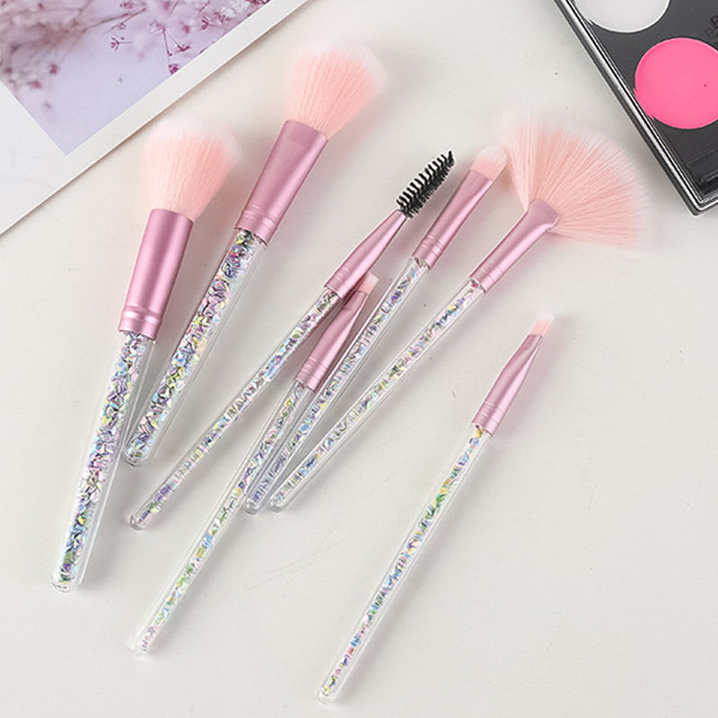 Set de pensule de machiaj 7 bucăți Diamond Candy Love Glitter Maner Crystal Foundation Blush Pudră de față Fard de ochi Pensule Pincel Maquiagem