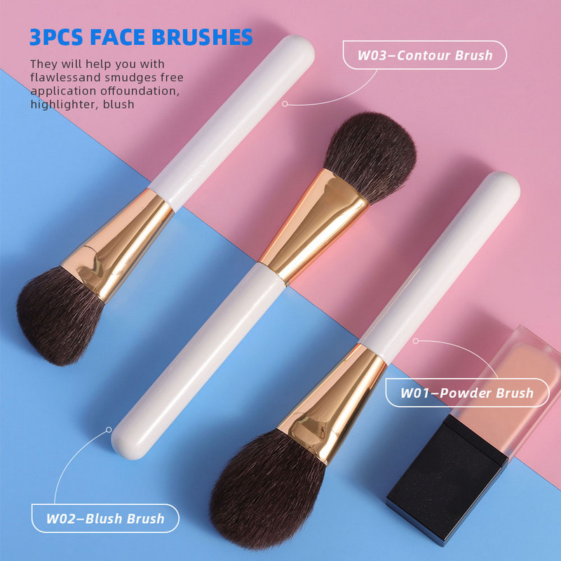OVW Pensule albe de machiaj Pudră cosmetică pentru față Fard de obraz Amestecare contur Evidențiază 3 buc Pensule de machiaj Instrument de frumusețe