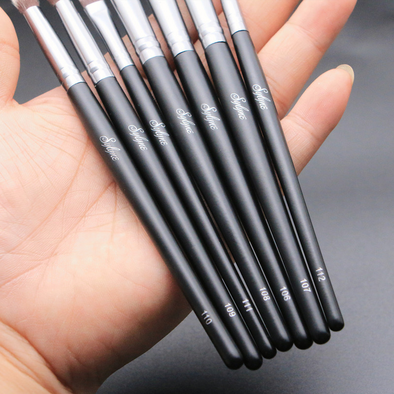 Set de pensule de machiaj pentru ochi Sylyne, de înaltă calitate, 7 buc, care amestecă sprâncene, fard de pleoape, set de pensule profesionale de machiaj cu geantă.