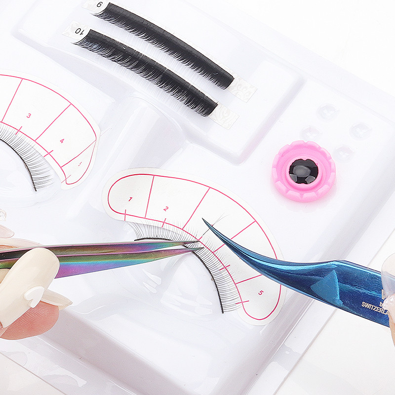 Tavă de exersare Extensie de gene cu paletă de gene Lipici Garnitură Suport pentru gene Afișaj de antrenament Materiale de machiaj Instrumente