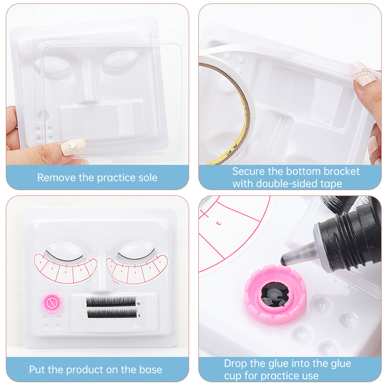 Tavă de exersare Extensie de gene cu paletă de gene Lipici Garnitură Suport pentru gene Afișaj de antrenament Materiale de machiaj Instrumente