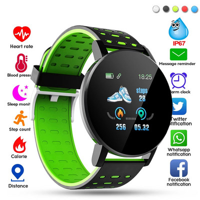 119 Смарт часовник за мъже, кръвно налягане, водоустойчив смарт часовник, дамски монитор за сърдечен ритъм, фитнес тракер, спортен часовник за Android IOS