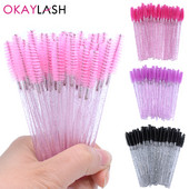 OKAYLASH 50Gb Vienreizējās lietošanas Micro Glitter Skropstu tušas Wands Mini Crystal Eye Lashes Brush Brush Comb Pink White Spoolies