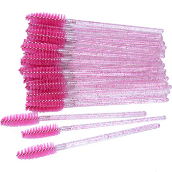 OKAYLASH 50 τμχ Micro Glitter Eyelash Mascara Wands Mini Crystal Eye Lashes Brush Comb Pink White Spoolies