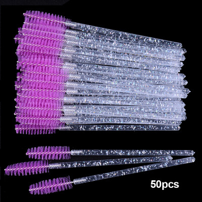 OKAYLASH 50Gb Vienreizējās lietošanas Micro Glitter Skropstu tušas Wands Mini Crystal Eye Lashes Brush Brush Comb Pink White Spoolies