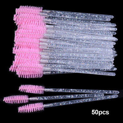 OKAYLASH 50Gb Vienreizējās lietošanas Micro Glitter Skropstu tušas Wands Mini Crystal Eye Lashes Brush Brush Comb Pink White Spoolies