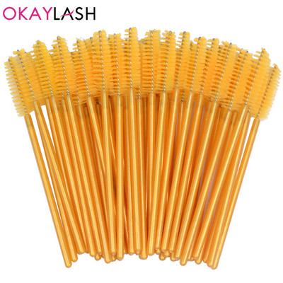 OKAYLASH 50Gb Vienreizējās lietošanas Micro Glitter Skropstu tušas Wands Mini Crystal Eye Lashes Brush Brush Comb Pink White Spoolies