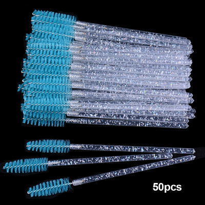 OKAYLASH 50Gb Vienreizējās lietošanas Micro Glitter Skropstu tušas Wands Mini Crystal Eye Lashes Brush Brush Comb Pink White Spoolies