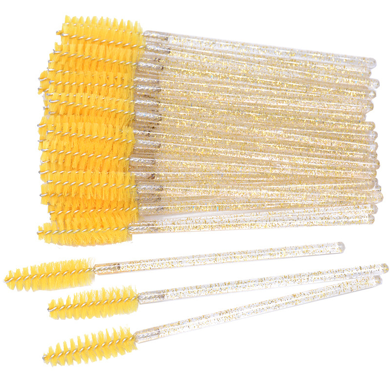 OKAYLASH 50vnt vienkartiniai mikro blizgučiai blakstienų tušo lazdelės mini krištoliniai blakstienų šepetėliai, šukos, rožinės baltos spalvos.