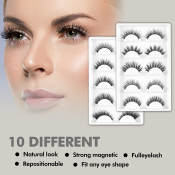 FinyDreamy 10 Pairs 5 Magnets Magnetic Eyelashes Σετ τσιμπιδάκια ματιών 3D Mink Long Faux Lashes Extension Cils Εργαλεία μακιγιάζ