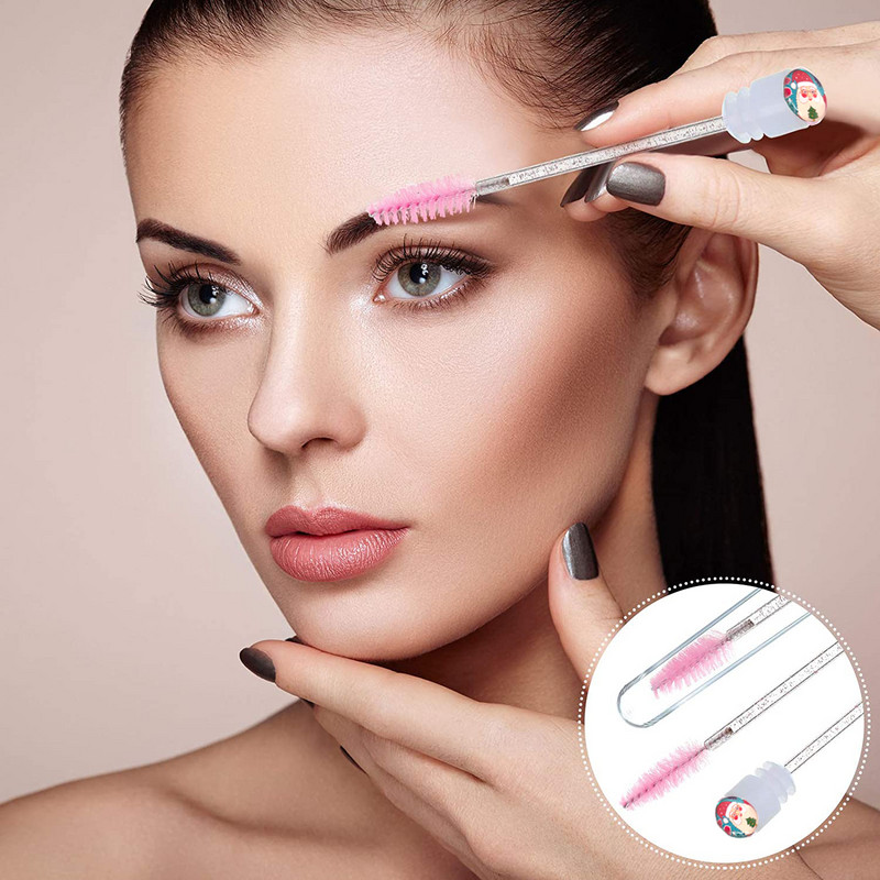 50/100vnt Kalėdinis blakstienų šepetėlis Daugkartinis antakių šepetėlis Tube Blakstienų priauginimas Mikrogręžtuvas ir atskiras blakstienų tušo lazdelės aplikatorius