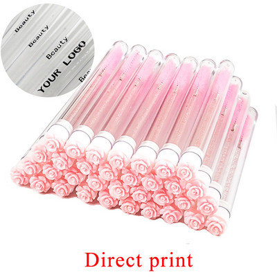 50/100 buc. Tuburi de perie pentru gene personalizate Logo personalizat Cap de găurit trandafir Tub de perie pentru sprâncene reutilizabil Aplicator de extensie de gene