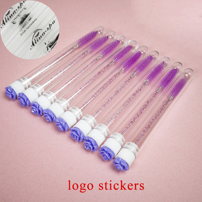 50/100 buc. Tuburi de perie pentru gene personalizate Logo personalizat Cap de găurit trandafir Tub de perie pentru sprâncene reutilizabil Aplicator de extensie de gene