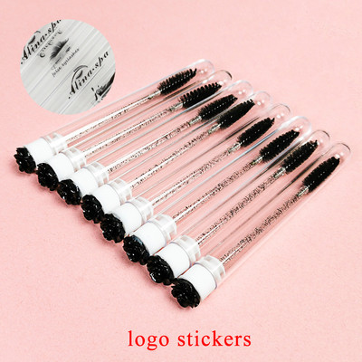 50/100 buc. Tuburi de perie pentru gene personalizate Logo personalizat Cap de găurit trandafir Tub de perie pentru sprâncene reutilizabil Aplicator de extensie de gene