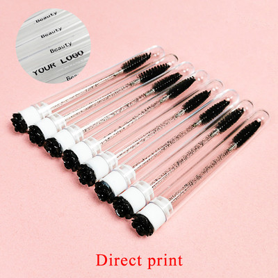 50/100 buc. Tuburi de perie pentru gene personalizate Logo personalizat Cap de găurit trandafir Tub de perie pentru sprâncene reutilizabil Aplicator de extensie de gene