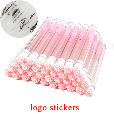 50/100 buc. Tuburi de perie pentru gene personalizate Logo personalizat Cap de găurit trandafir Tub de perie pentru sprâncene reutilizabil Aplicator de extensie de gene