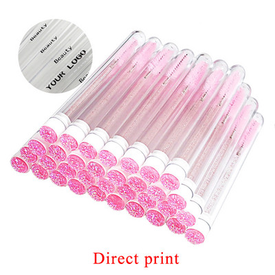 50/100 buc. Tuburi de perie pentru gene personalizate Logo personalizat Cap de găurit trandafir Tub de perie pentru sprâncene reutilizabil Aplicator de extensie de gene