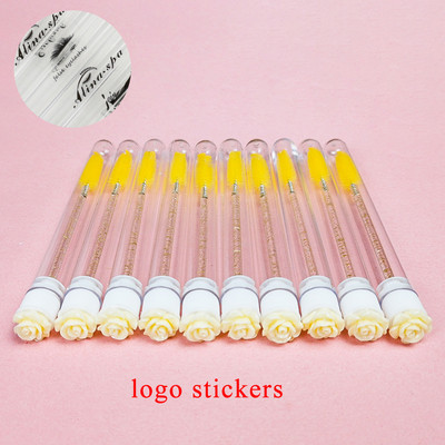 50/100 buc. Tuburi de perie pentru gene personalizate Logo personalizat Cap de găurit trandafir Tub de perie pentru sprâncene reutilizabil Aplicator de extensie de gene