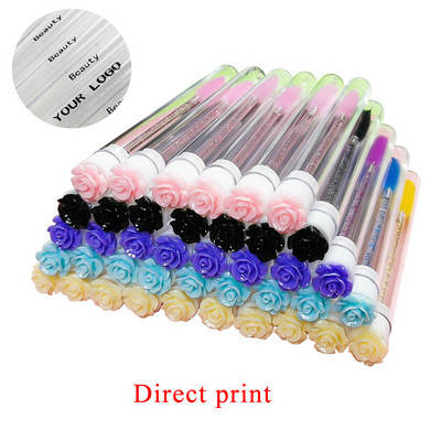 50/100 buc. Tuburi de perie pentru gene personalizate Logo personalizat Cap de găurit trandafir Tub de perie pentru sprâncene reutilizabil Aplicator de extensie de gene