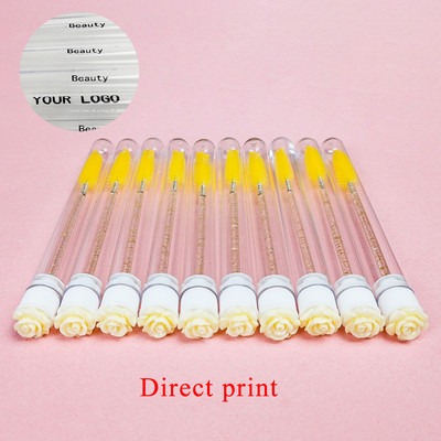 50/100 buc. Tuburi de perie pentru gene personalizate Logo personalizat Cap de găurit trandafir Tub de perie pentru sprâncene reutilizabil Aplicator de extensie de gene