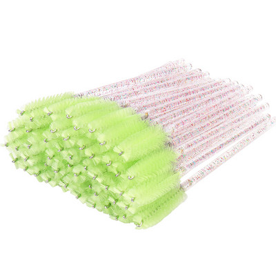 50 buc Perii de gene de unică folosință Extensie de gene false Microperie cu mâner de cristal Baghete de rimel Aplicator Perie de machiaj pentru sprâncene