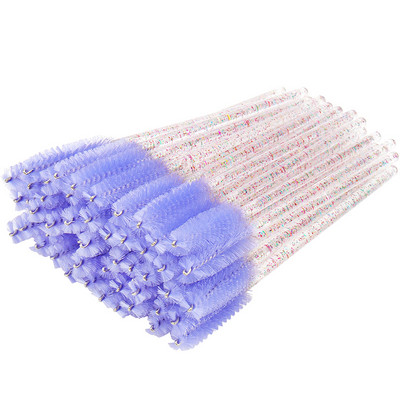 50 buc Perii de gene de unică folosință Extensie de gene false Microperie cu mâner de cristal Baghete de rimel Aplicator Perie de machiaj pentru sprâncene